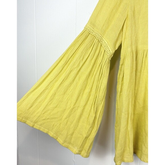 Earthbound Trading Co Blouse Boho Peasant Bell Sleeves, Mustard Yellow, Small - Picture 2 of 5